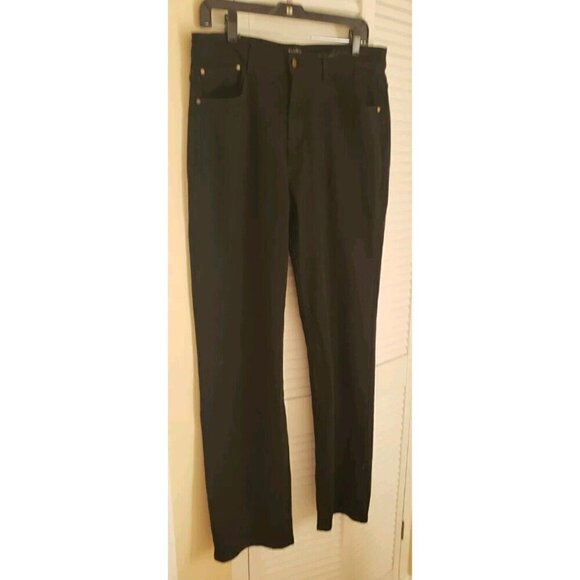 NWT $ 80 BEBE BLACK DENIM BACK POCKETS CRYSTAL LOGO STRAIGHT LEGS JEANS SZ 12/31 - Picture 1 of 11